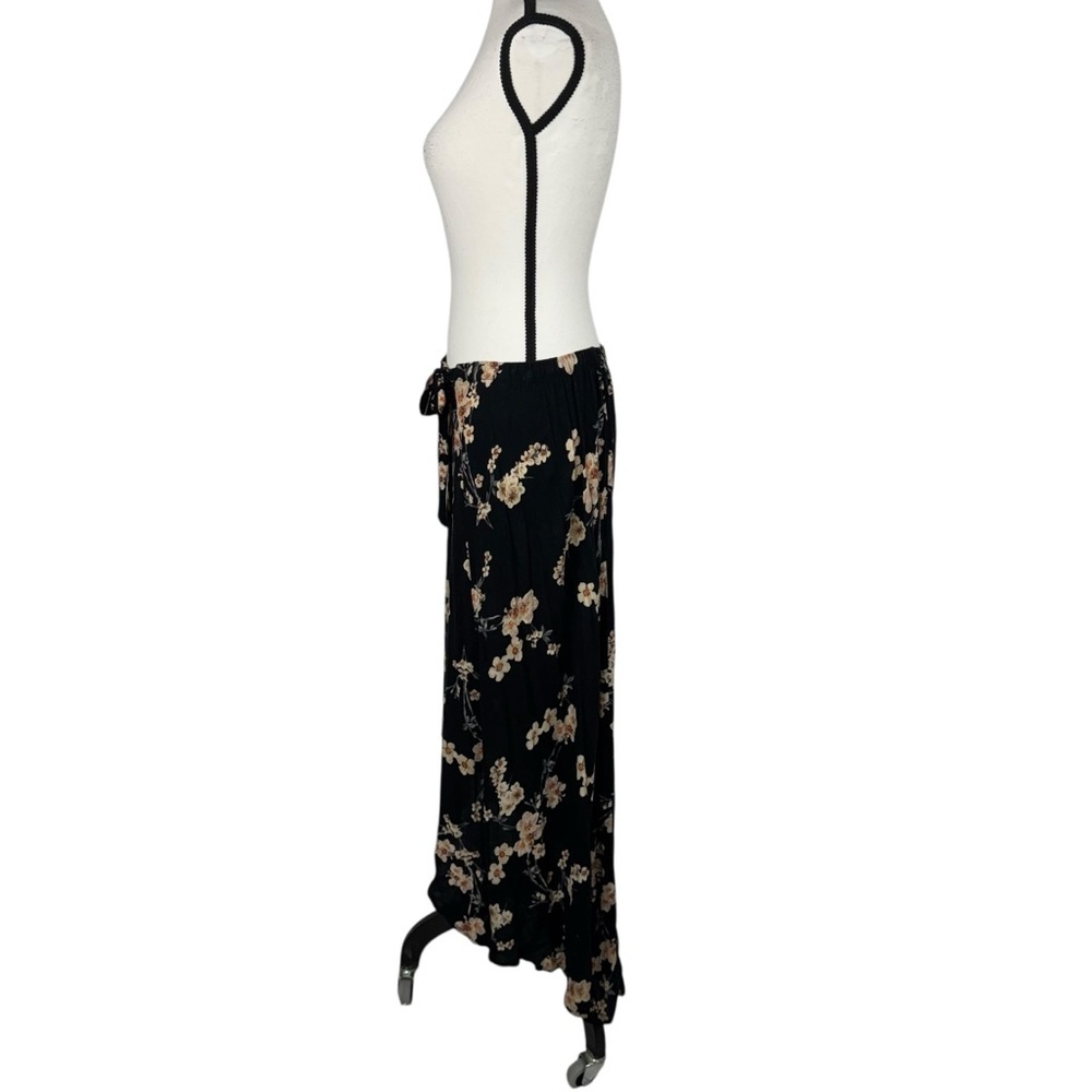 Boho Floral Wrap Skirt Black Pink Midi XS Flowing Lightweight Vacation Casual - Picture 4 of 9